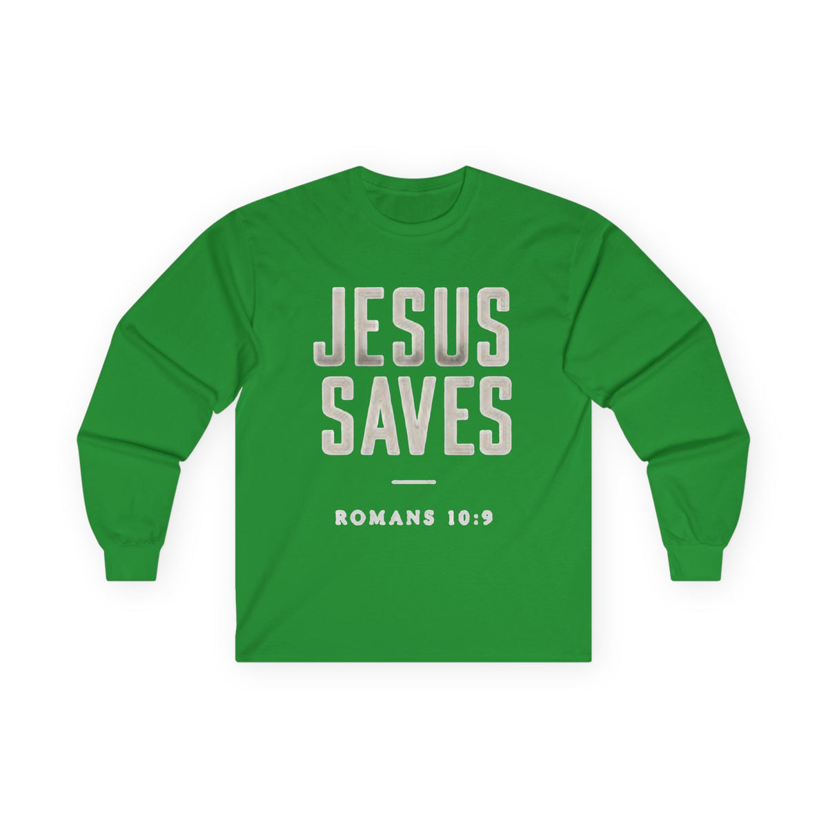 Jesus Saves Long Sleeve Tee — Romans 10:9 Christian Faith Shirt