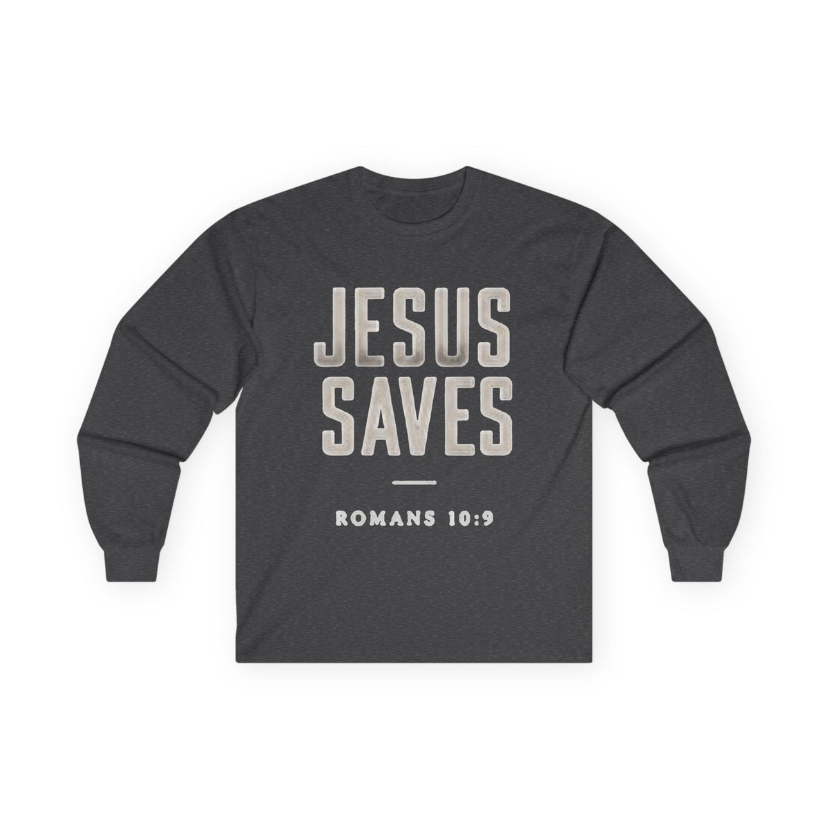 Jesus Saves Long Sleeve Tee — Romans 10:9 Christian Faith Shirt