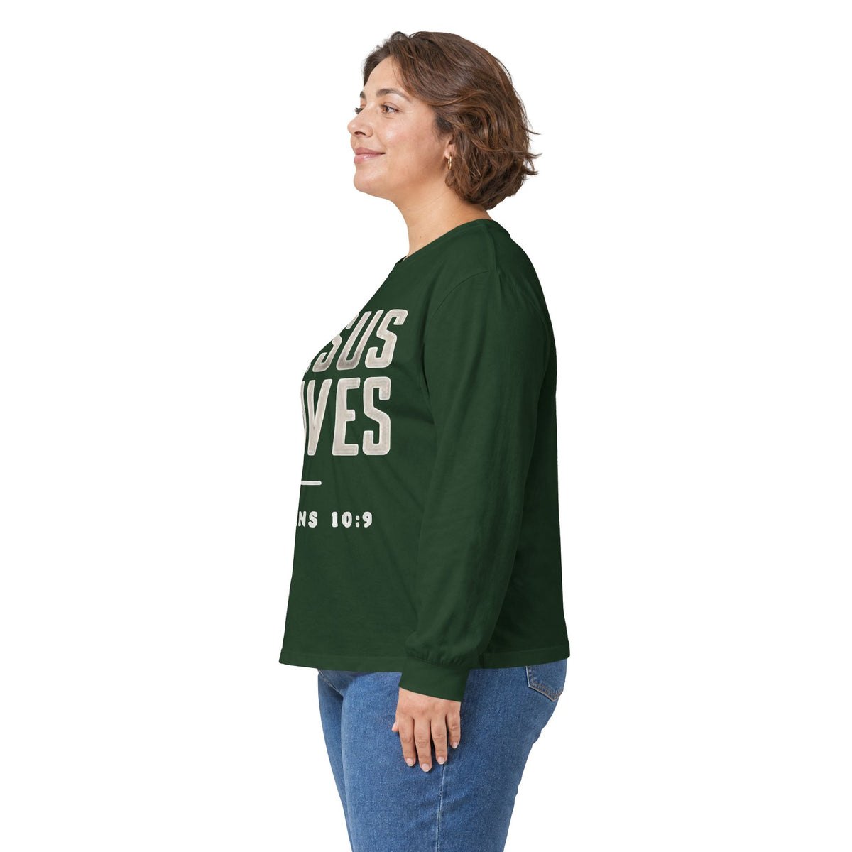Jesus Saves Long Sleeve Tee — Romans 10:9 Christian Faith Shirt
