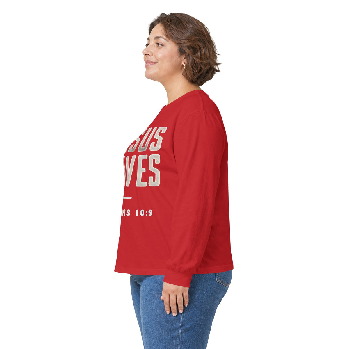 Jesus Saves Long Sleeve Tee — Romans 10:9 Christian Faith Shirt