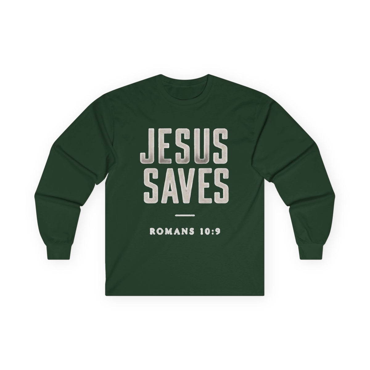 Jesus Saves Long Sleeve Tee — Romans 10:9 Christian Faith Shirt