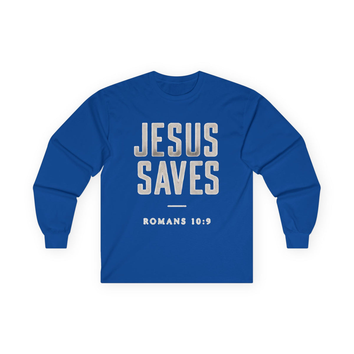 Jesus Saves Long Sleeve Tee — Romans 10:9 Christian Faith Shirt