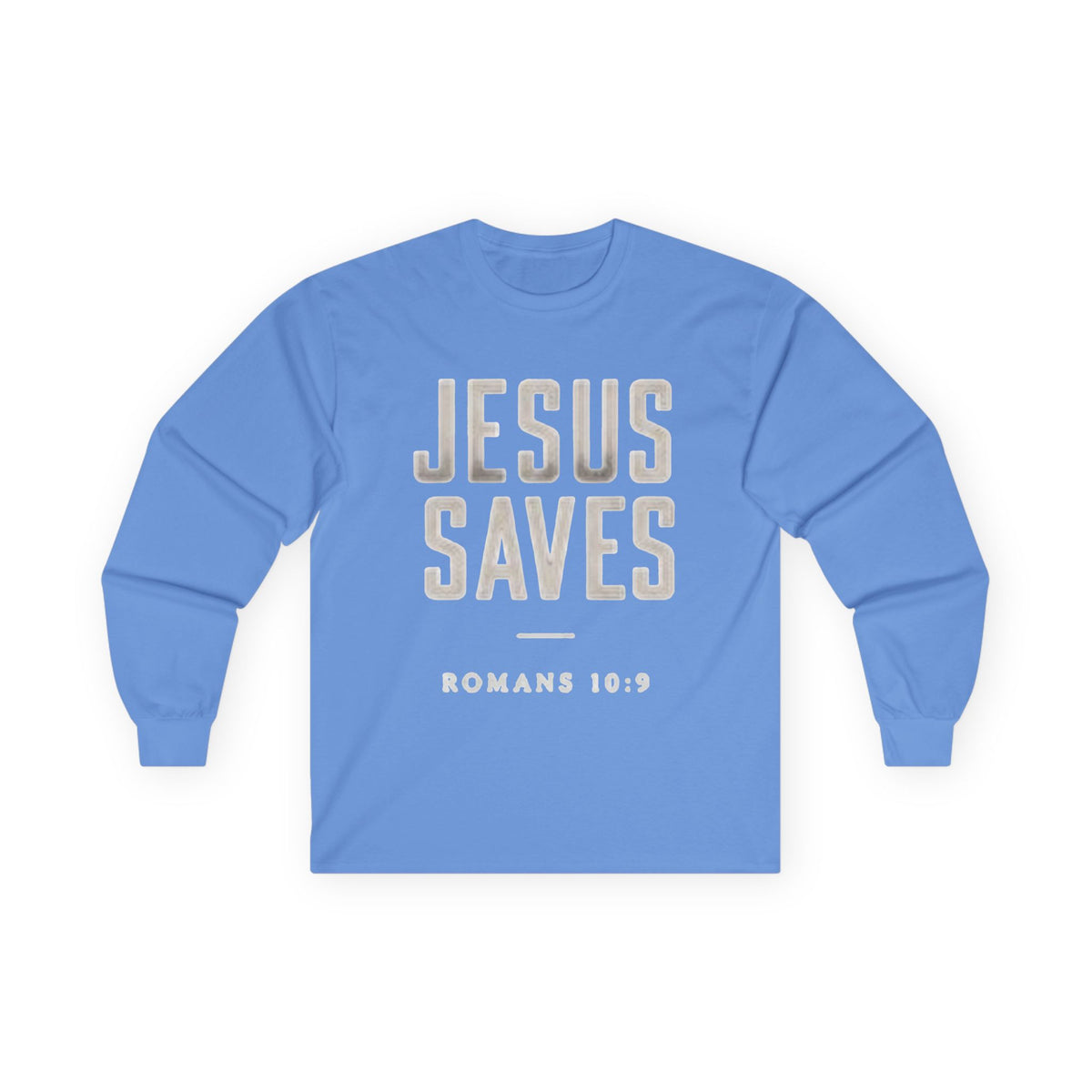 Jesus Saves Long Sleeve Tee — Romans 10:9 Christian Faith Shirt