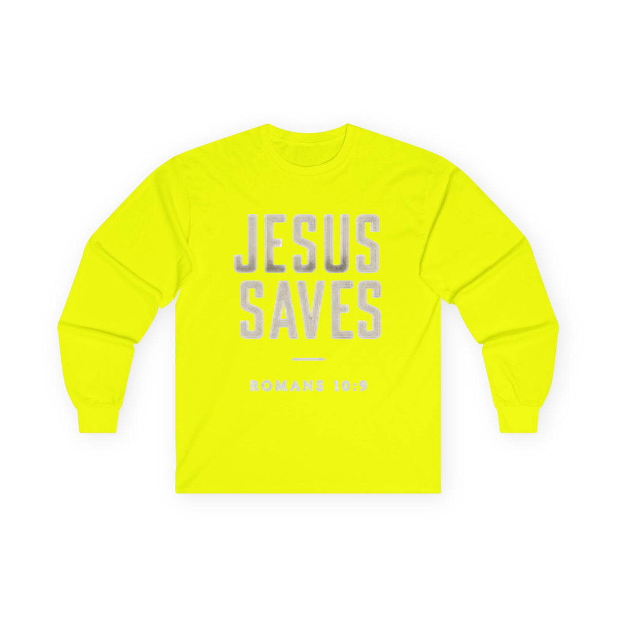 Jesus Saves Long Sleeve Tee — Romans 10:9 Christian Faith Shirt