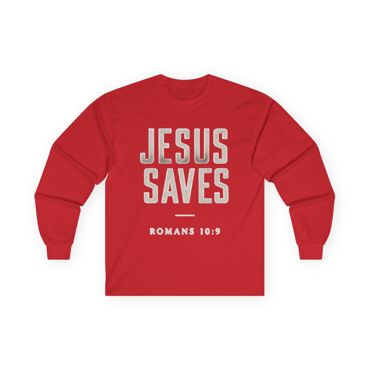Jesus Saves Long Sleeve Tee — Romans 10:9 Christian Faith Shirt