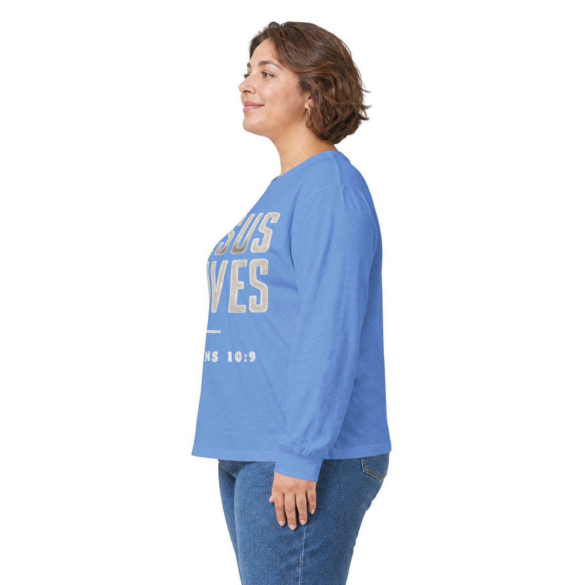 Jesus Saves Long Sleeve Tee — Romans 10:9 Christian Faith Shirt