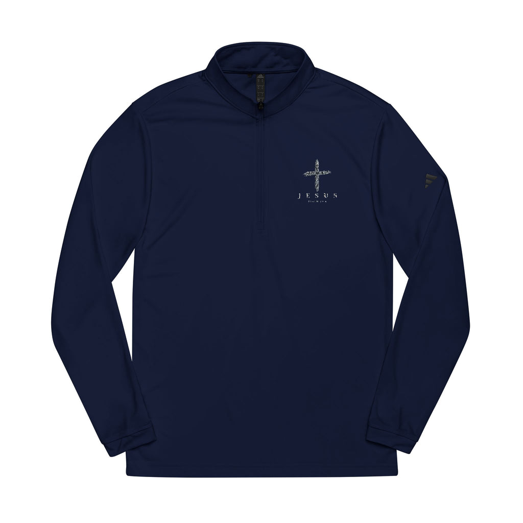 Embroidered Navy Quarter-Zip Pullover  Minimal Cross