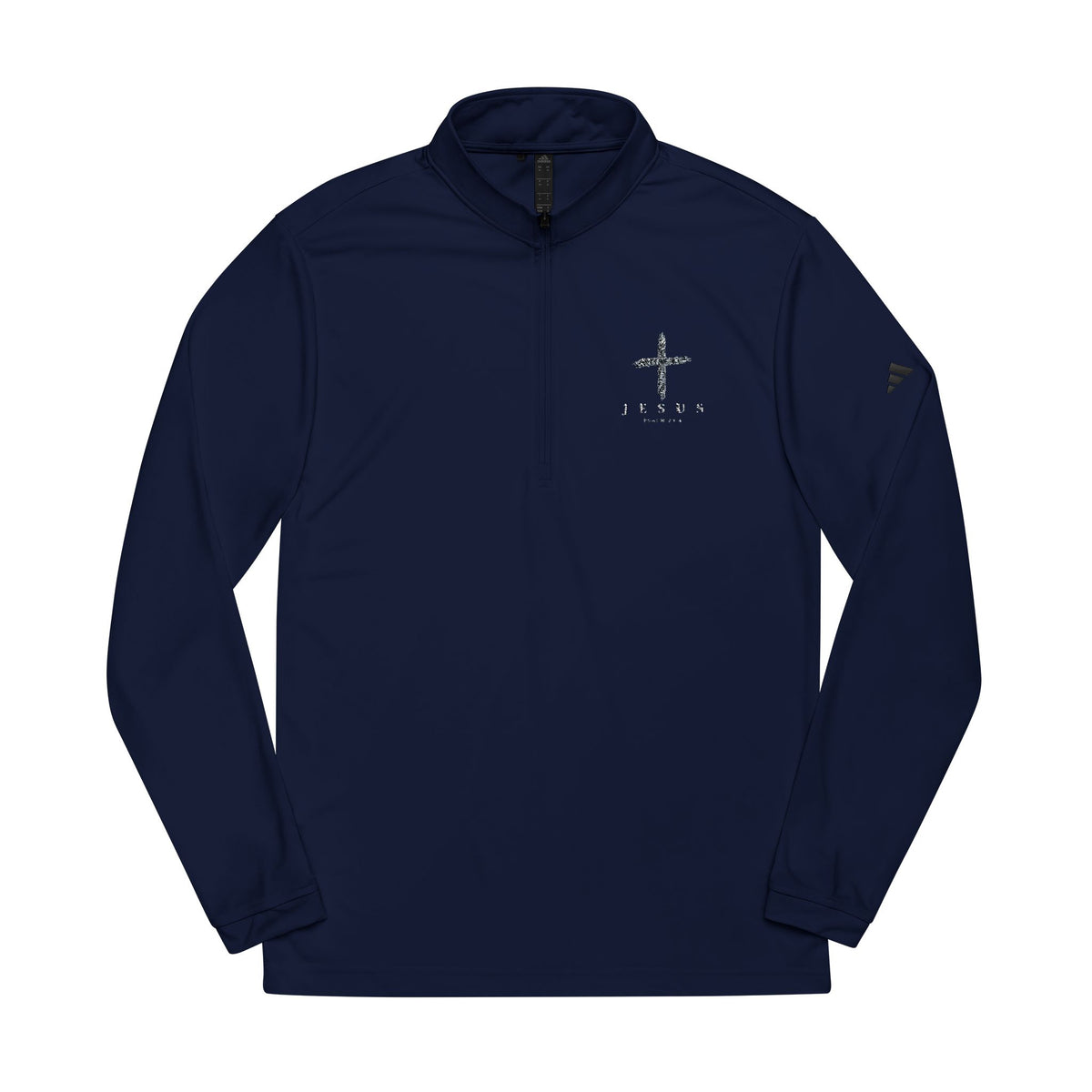 Embroidered Navy Quarter-Zip Pullover  Minimal Cross