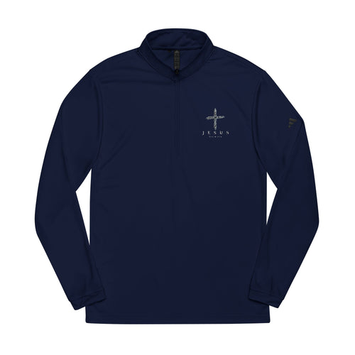 Embroidered Navy Quarter-Zip Pullover  Minimal Cross