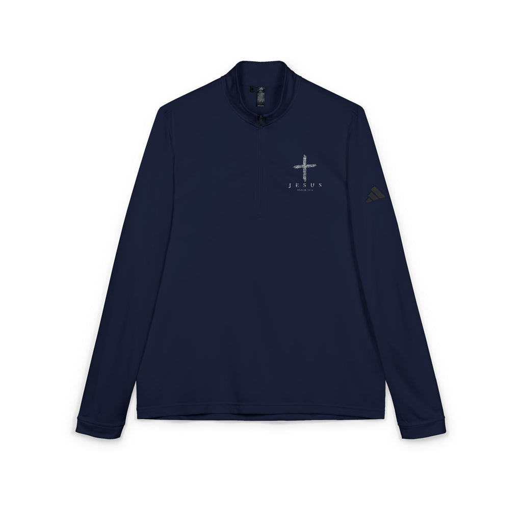 Embroidered Navy Quarter-Zip Pullover  Minimal Cross