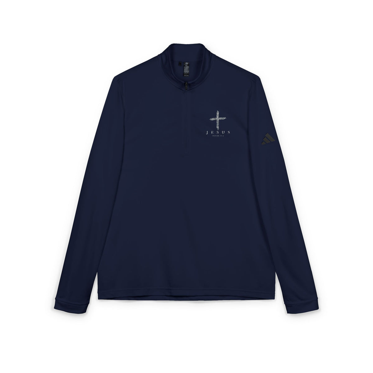 Embroidered Navy Quarter-Zip Pullover  Minimal Cross