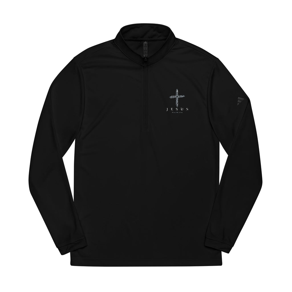 Embroidered Navy Quarter-Zip Pullover  Minimal Cross