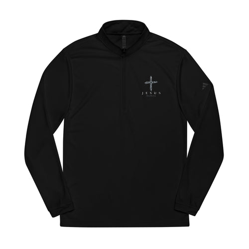 Embroidered Navy Quarter-Zip Pullover  Minimal Cross