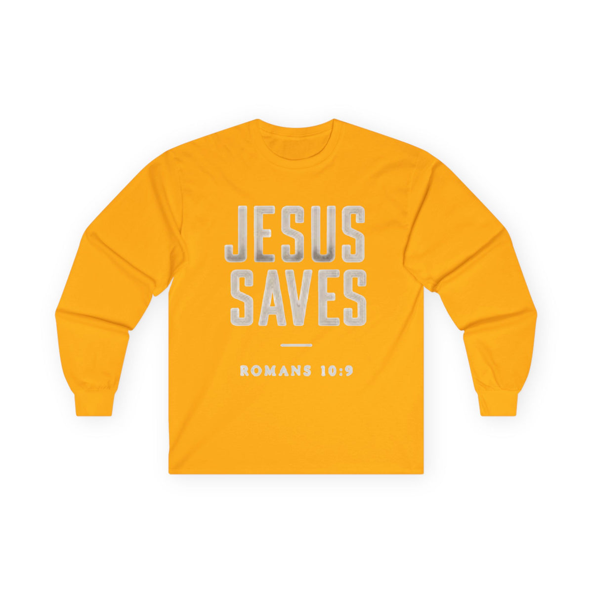Jesus Saves Long Sleeve Tee — Romans 10:9 Christian Faith Shirt