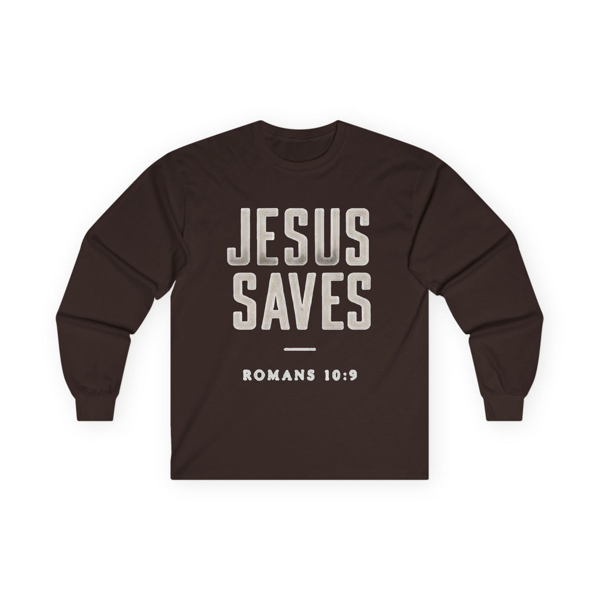 Jesus Saves Long Sleeve Tee — Romans 10:9 Christian Faith Shirt